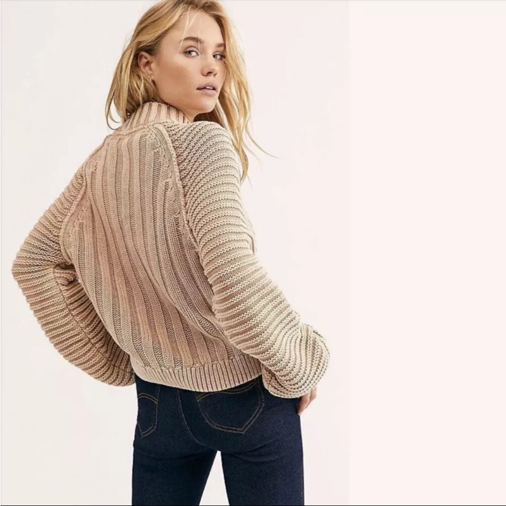 Free People Sweater Sweetheart Chunky Rib Knit Pullover Tan
